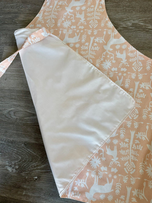 Handmade Peach Folk Apron with Matching Scrunchie