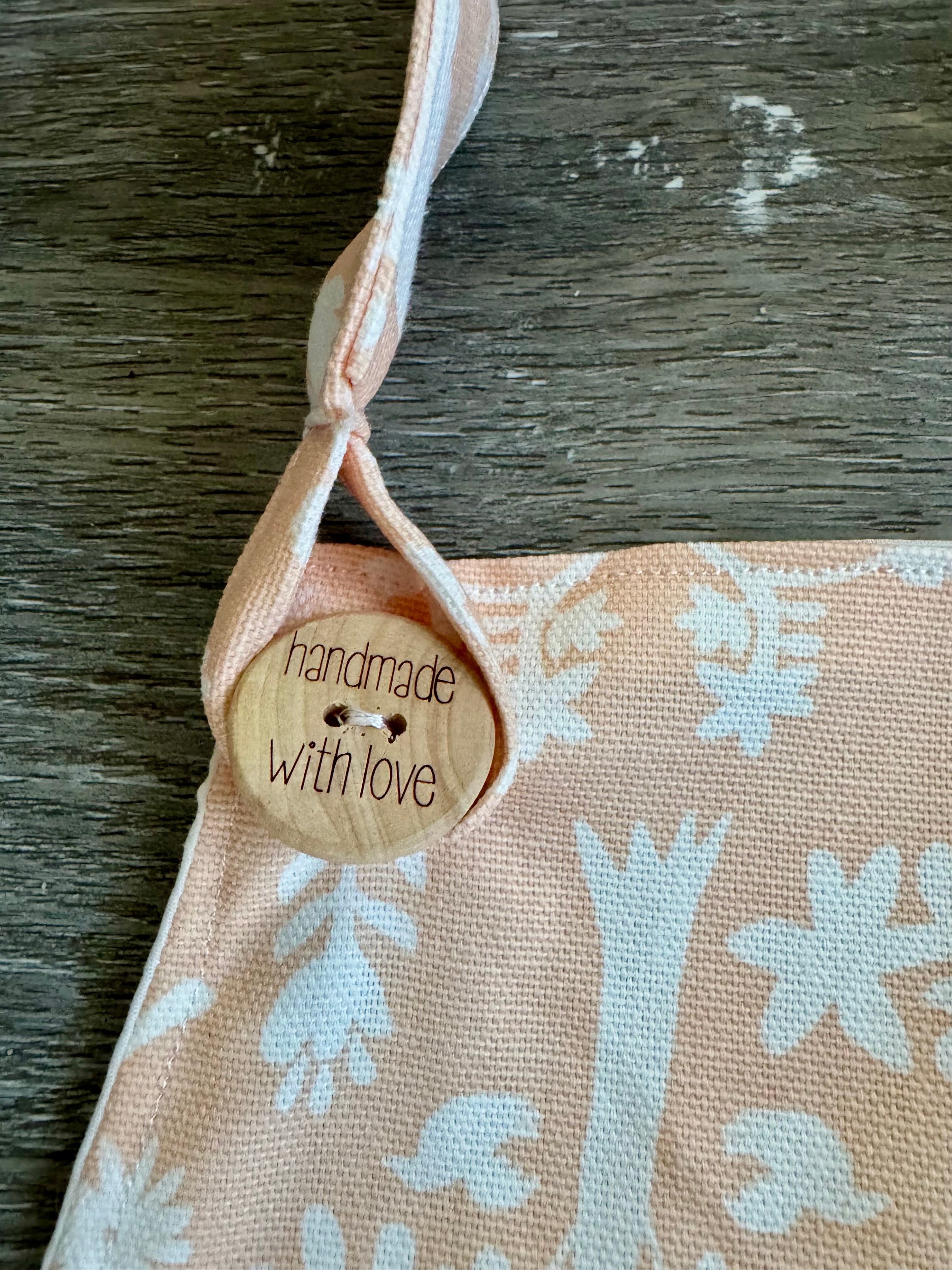 Handmade Peach Folk Apron with Matching Scrunchie