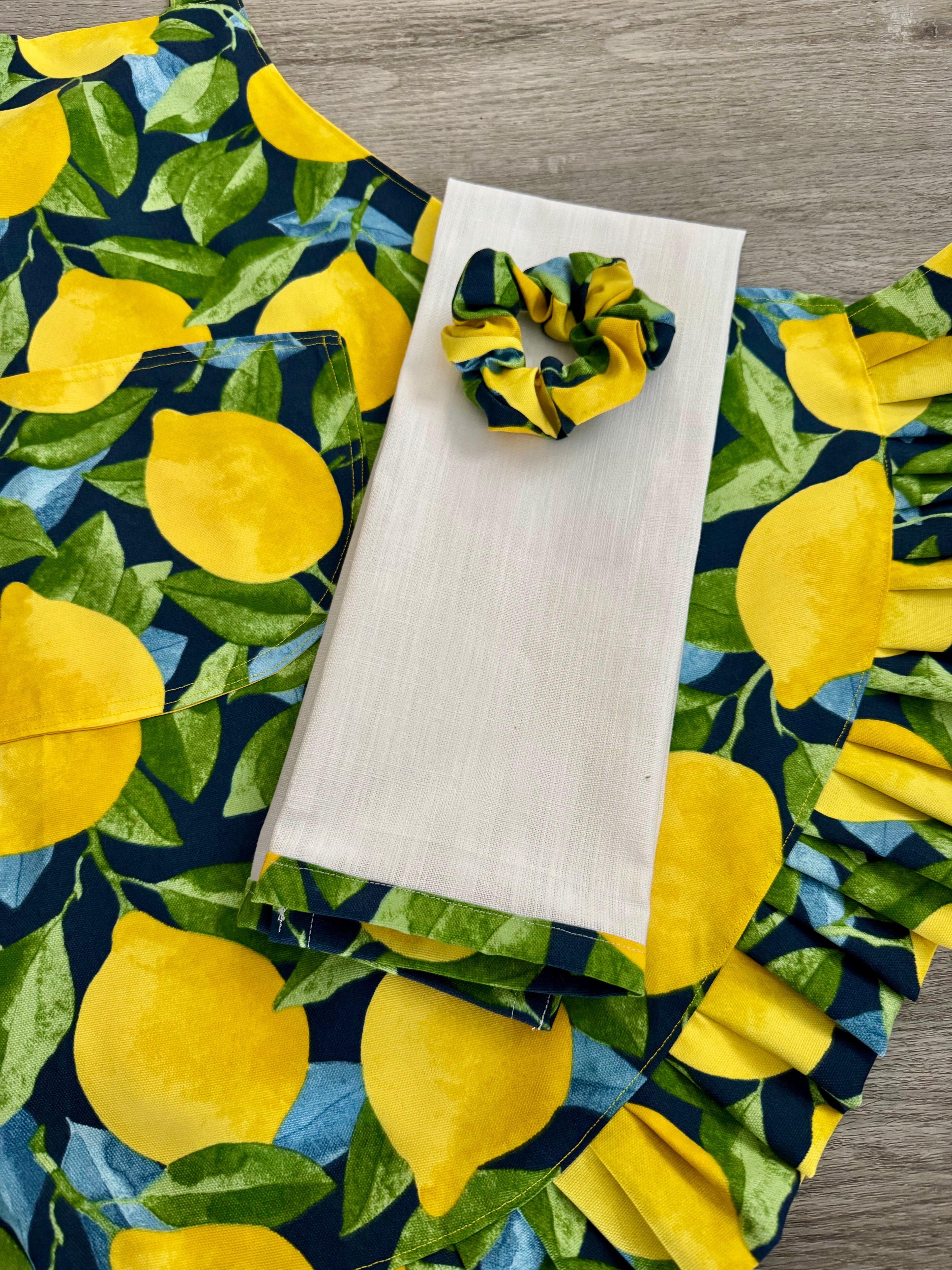 🍋 Lemon Ruffle Apron Set – Handmade Everyday Apron