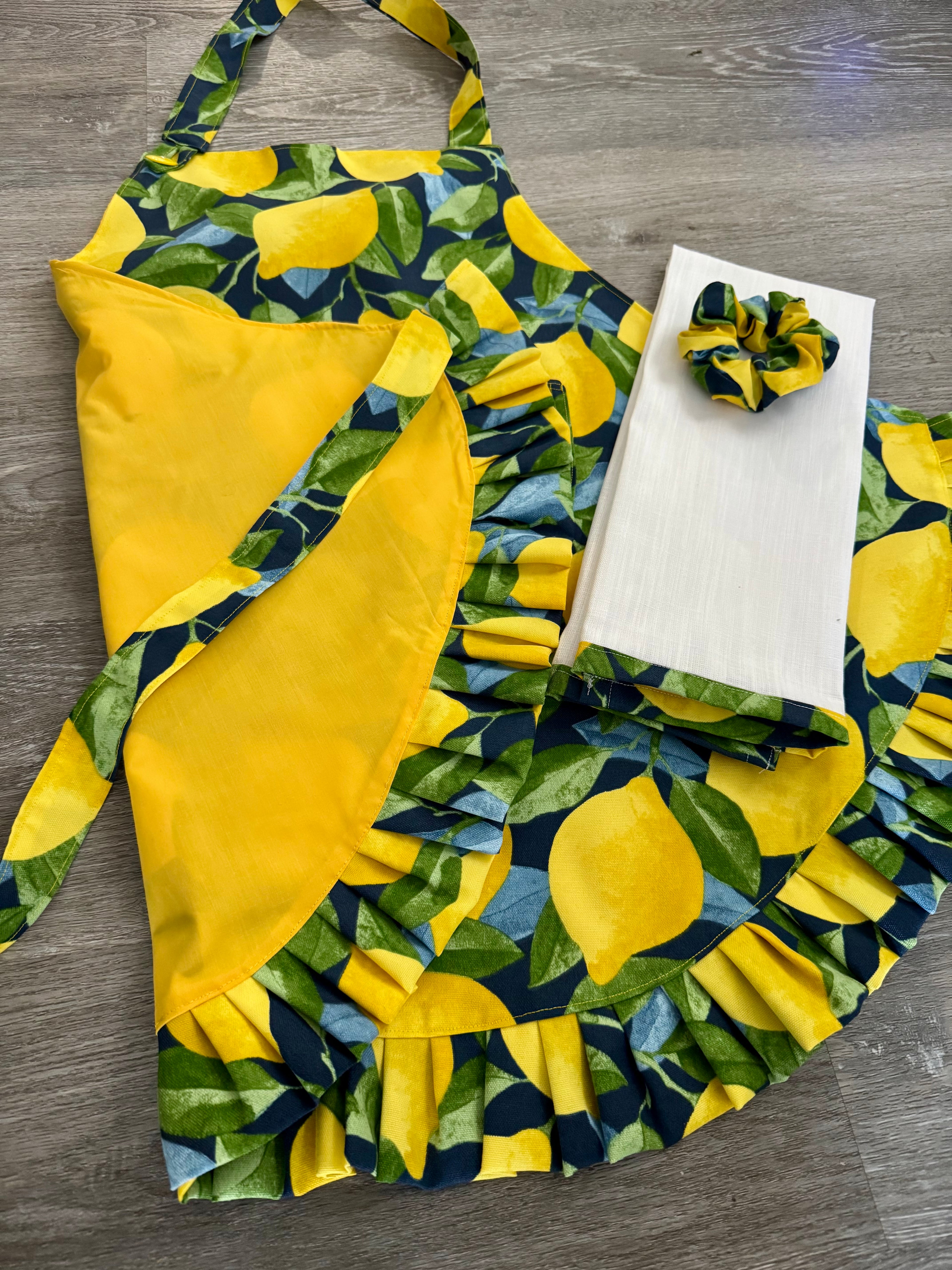 🍋 Lemon Ruffle Apron Set – Handmade Everyday Apron